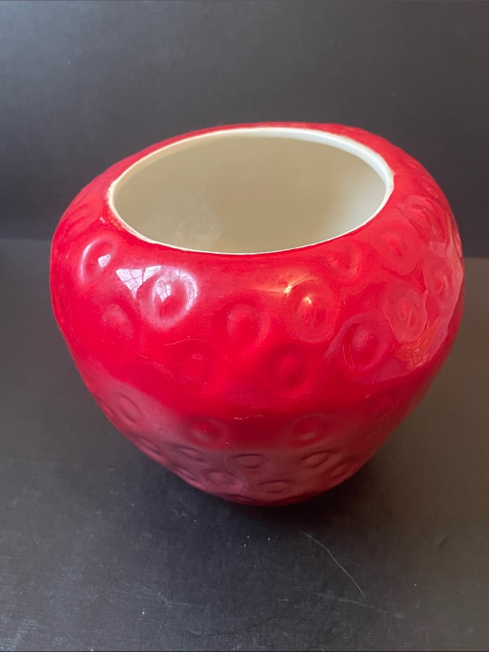 Vintage Ceramic Strawberry Utensil Holder Vase Planter Cookie Jar